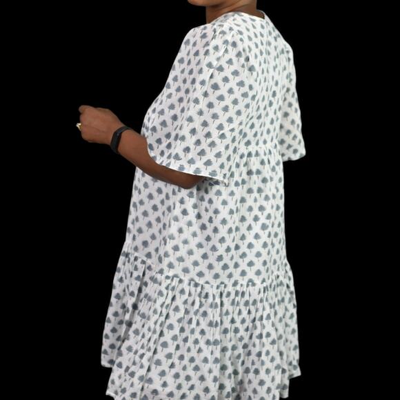 Emerson Fry Isla Mini Dress White Print Babydoll Cotton HandBlock Swingy Small - Picture 10 of 16